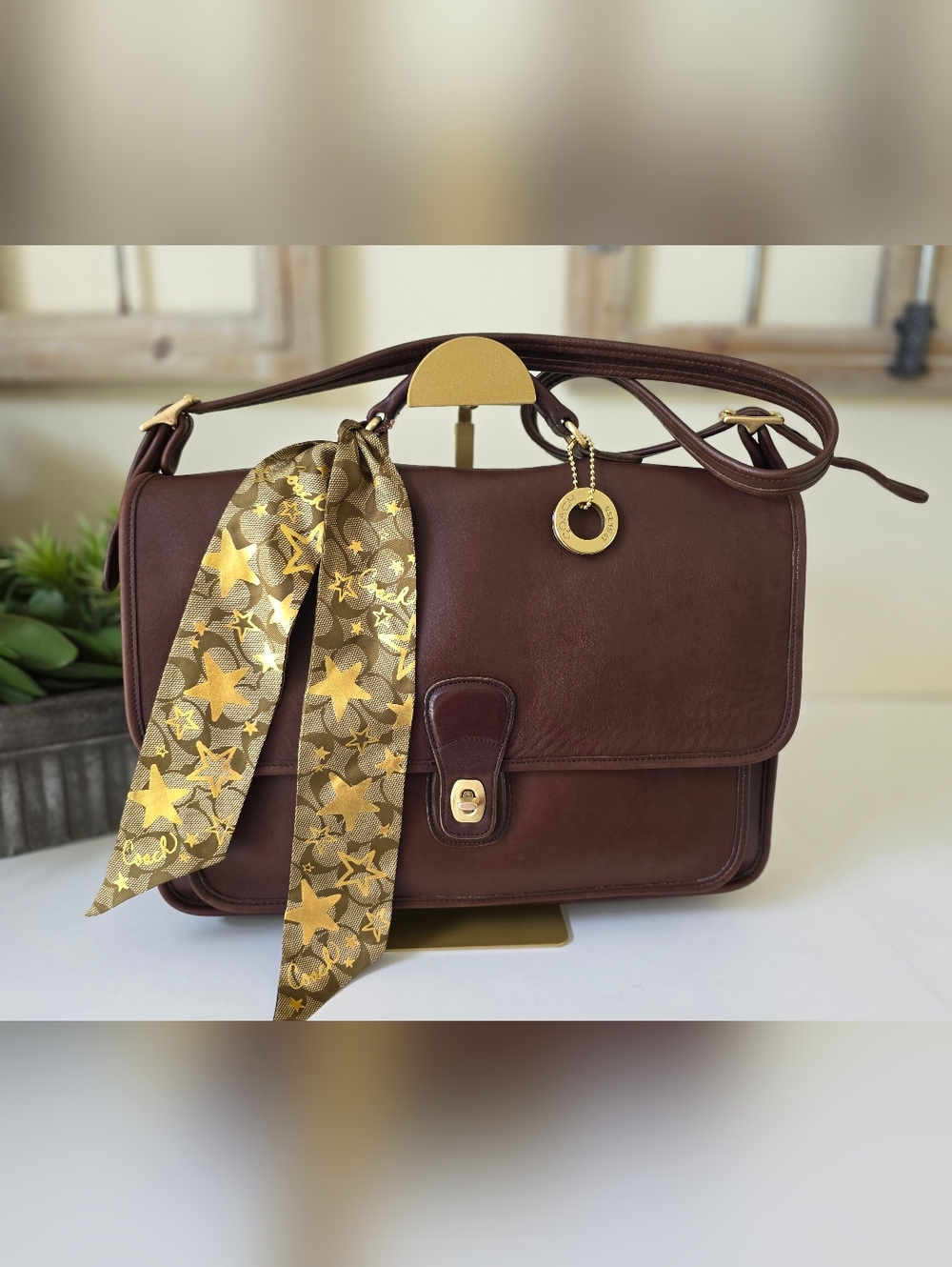 Vintage Coach Metropolitian Briefcase/Crossbody Mahagony Leather USA + Twilly - Picture 4 of 17
